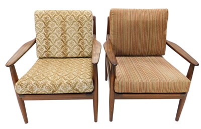 Lot 972 - A pair of Danish style teak open armchairs,...