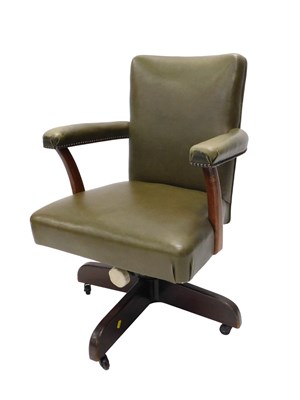 Lot 924 - A mid-20thC mahogany office chair, with green...