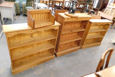 Lot 1549a - Three pine bookcases, a small wooden pink...