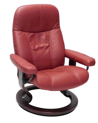 Lot 987 - A Stressless red leather adjustable...