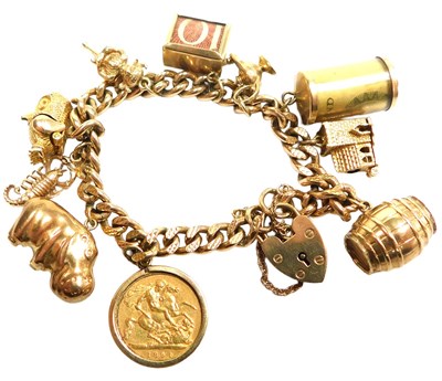 Lot 9 - A 9ct gold textured curb link charm bracelet,...