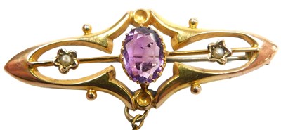 Lot 119 - A Victorian amethyst and seed pearl brooch, in...