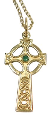 Lot 303 - A 9ct gold Celtic pendant cross, set centrally...