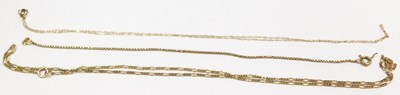 Lot 120 - A group of 9ct gold neckchains, box and figaro...