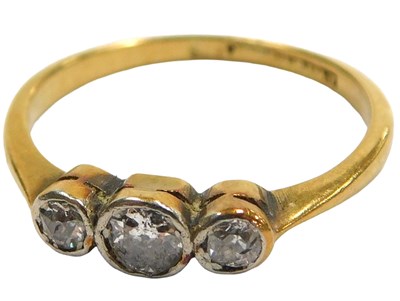 Lot 213 - A diamond three stone ring, set with rose cut...