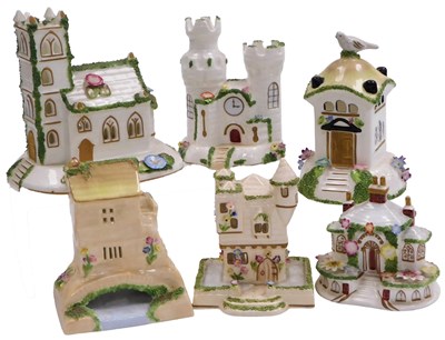 Lot 37 - Six Coalport porcelain cottages and pastelle...