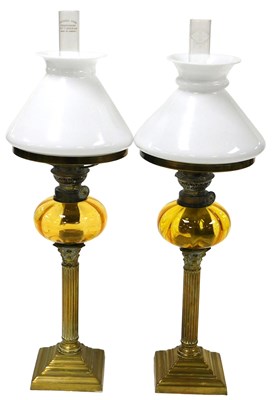 Lot 58 - A pair of early 20thC brass Corinthian column...