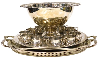 Lot 70 - A silver plated pedestal punch bowl, together...