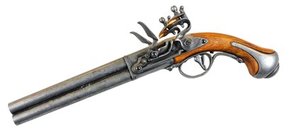 Lot 93 - A replica flintlock pistol, with double barrel...
