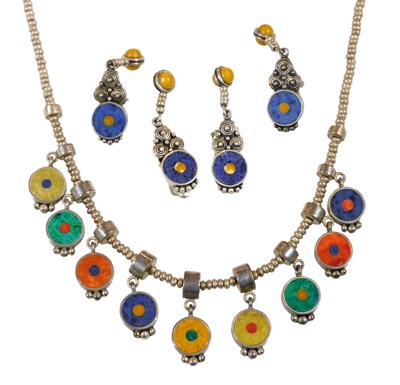 Lot 308 - A Peruvian silver and gem set necklace, and...