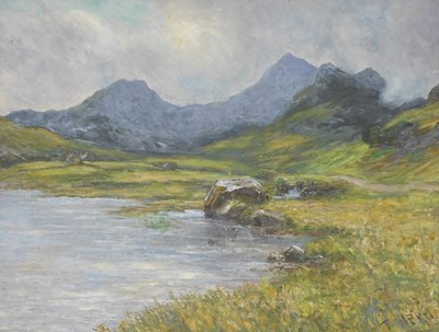 Lot 199 - T Wern (Early 20thC).  Lake and mountain...