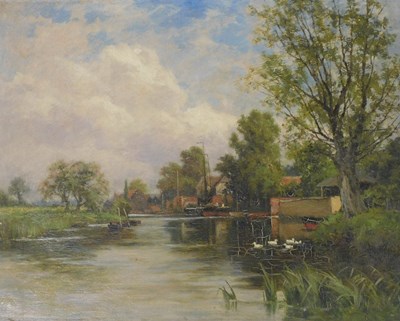 Lot 257 - Early 20thC School.  Village and riverscape,...