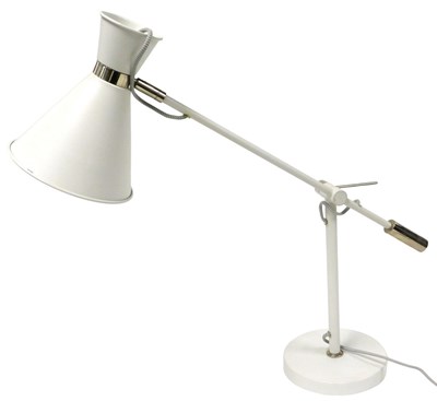 Lot 238 - A white lever arm desk lamp, raised on a...