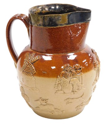 Lot 265 - A 19thC two tone stoneware harvest jug, with a...