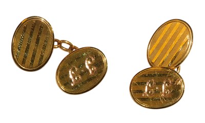 Lot 328 - A pair of 9ct gold double oval and chain link...