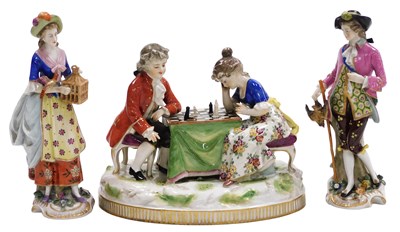 Lot 274 - A pair of 20thC Sitzendorf porcelain figures,...