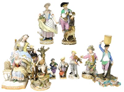 Lot 284 - A group of Meissen porcelain figures, 19thC...