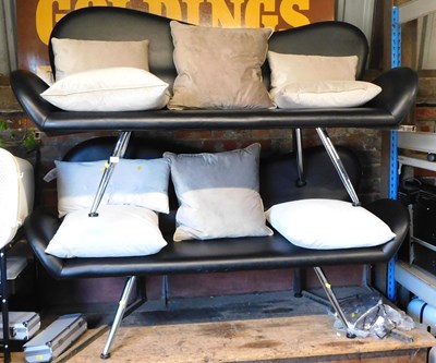 Lot 1142 - Two leatherette upholstered sofas, 165cm wide.