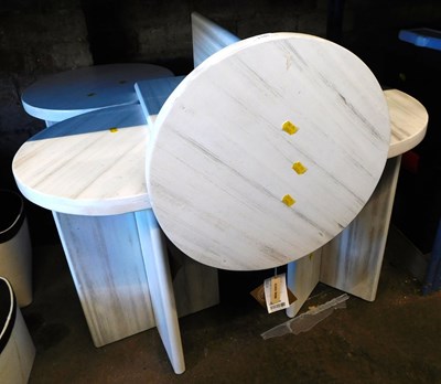Lot 1151 - Five white painted hardwood tables, each with...