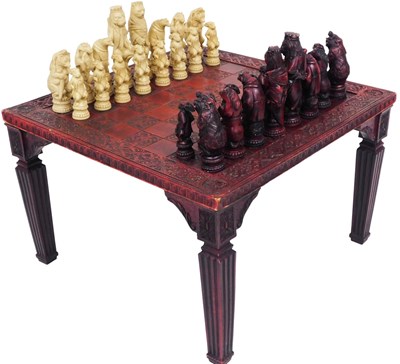 Lot 354 - A Reynard The Fox plaster chess set, with a...