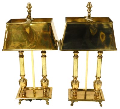 Lot 369 - A pair of brass twin branch bedside lamps,...