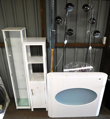Lot 1180 - A white MDF and glass panelled standing...