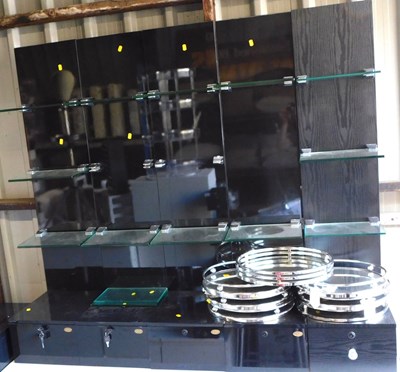 Lot 1186 - Four DIR black gloss multi shelf display unit,...
