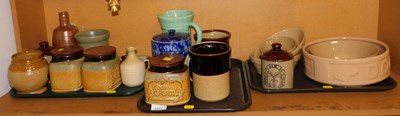 Lot 2001 - A group of stoneware kitchen jars, with wooden...