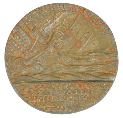 Lot 413 - A World War I Lusitania medal 1915, designed...
