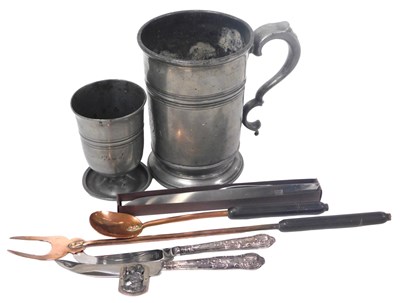 Lot 443 - A Victorian quart pewter tankard, monogram...