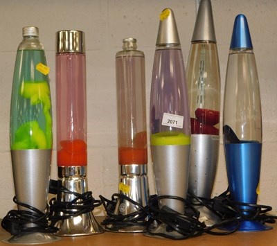 Lot 2071 - Six lava lamps, the largest 47cm high.