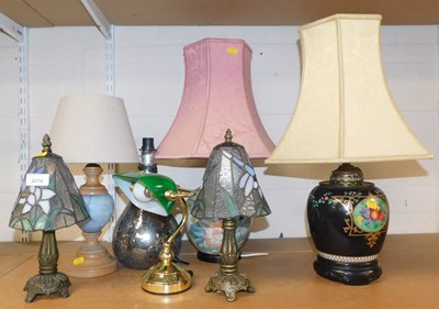 Lot 2074 - A pair of Tiffany style table lamps, with...