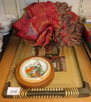 Lot 2114 - A tray, inset with a hunting scene, together...