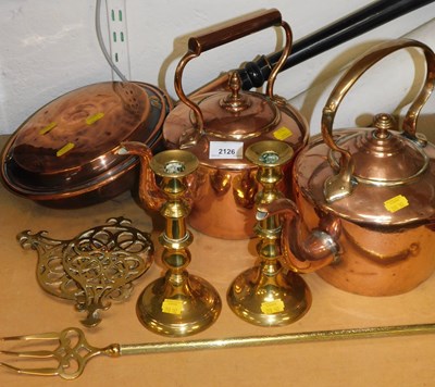 Lot 2126 - Two Victorian copper kettles, together with a...