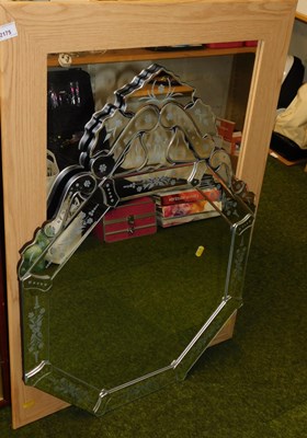 Lot 2175 - A light oak veneer framed mirror, of...