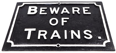 Lot 535 - A vintage 'Beware of Trains' white and black...