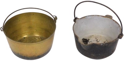Lot 532 - An early 20thC brass jam pan, 31.5cm wide,...