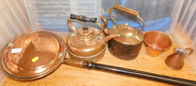 Lot 2286 - Copperware, comprising a warming pan, two...