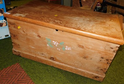Lot 2296 - A pine blanket box, the front with stencil...