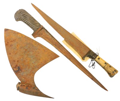Lot 574 - Two Indian knives, and an axe blade....