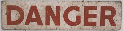 Lot 543 - A late 20thC wooden 'Danger' sign, red on...