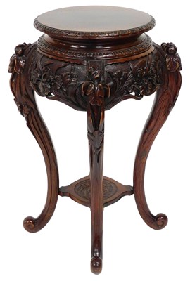 Lot 611 - A 19thC Chinese mahogany urn stand, with...