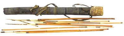 Lot 571 - A Kenyan Tuiana hide bound quiver and arrows,...