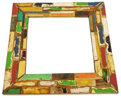 Lot 646 - A painted rustic square wall mirror, with a...