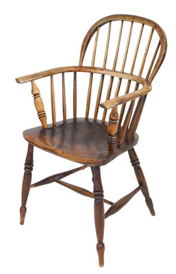 Lot 684 - A 19thC oak and elm Windsor chair, with a...