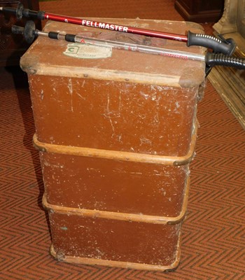 Lot 1220 - A fabric and wooden bound vintage luggage...