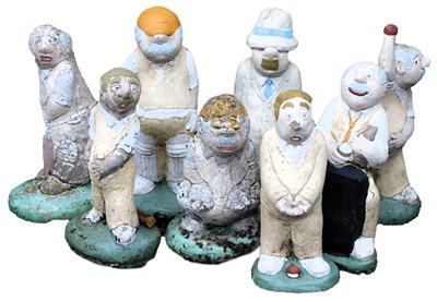 Lot 737 - Eight humorous painted cricketing figure...