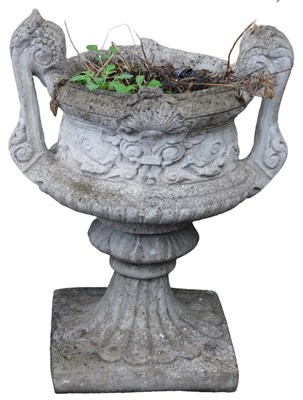 Lot 742 - A concrete stone garden urn, of twin handled...