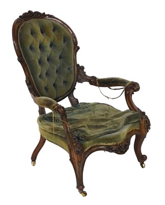 Lot 708 - A Victorian rosewood spoon back nursing chair,...