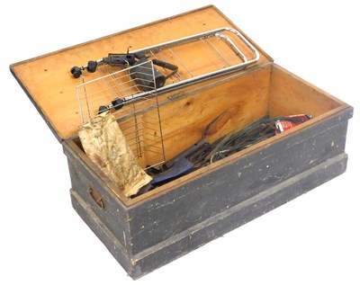 Lot 712 - A black painted pine carpenter's tool chest,...